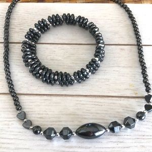 Vintage Onyx Beaded Necklace and Bracelet Set